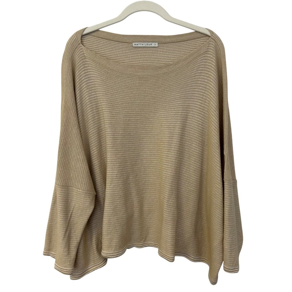 Matthildur Pima Cotton Knit Boxy Sweater Top Womens Size Large Lagenlook Beige